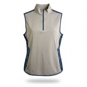 G/FORE Vest Mens Medium Beige Camo 1/4 Zip Golf Windbreaker Sleeveless Softshell